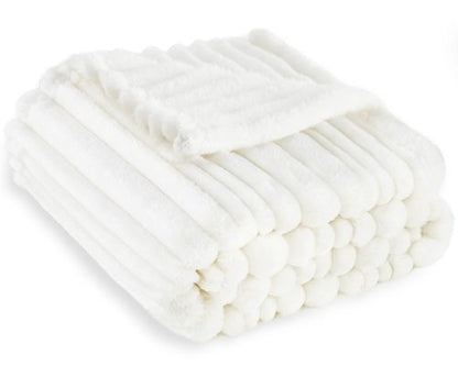 HOMRITAR White Baby Blanket for Boys Girls Super Soft Cozy Lightweight Toddler Blankets with Striped Design, Cute Fluffy Fleece Throws for Nursery Crib, 30 x 40 Inches