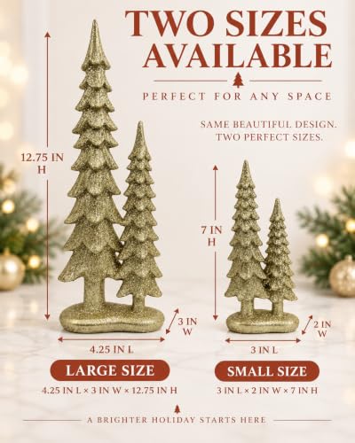 Set of 2 Gold Resin Christmas Tree Decorations - 12.75 Inch Holiday Figurines
