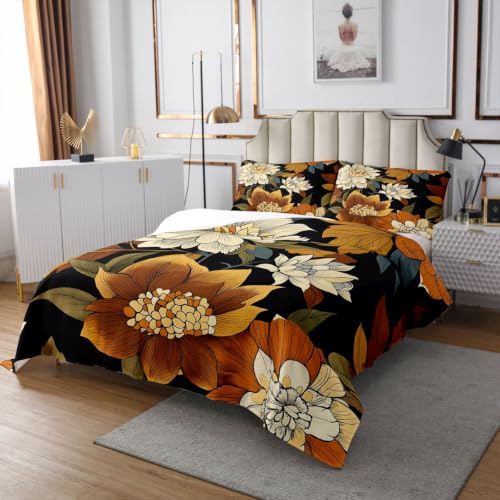 Feelyou King Size Floral Bedspread Set with Pillowcases - Spring Boho Quilted Coverlet in Black White Green Yellow
