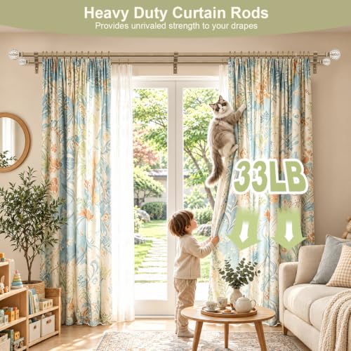 1 Inch Boho Wooden Double Curtain Rods for Windows 36-120 Inches - Adjustable