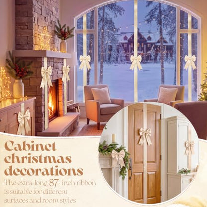 Champagne Christmas Cabinet Bows 12 Pcs Satin Decor for Kitchen & Holiday