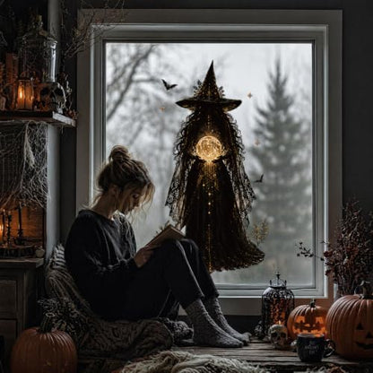 Halloween Witch Static Window Clings Stickers - Indoor Decor, Reusable & Spooky, 9 Pcs - Witch Variation