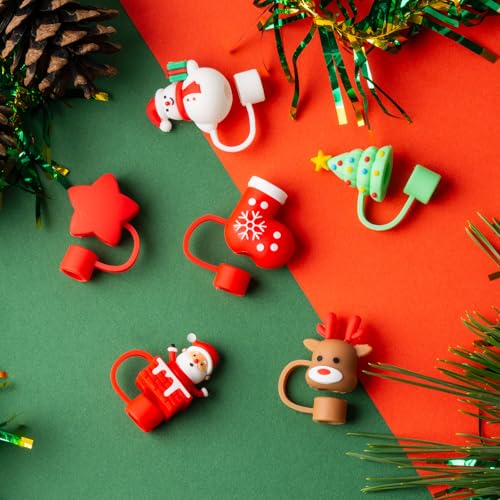Christmas Red Silicone Straw Cover Caps 6 Pack for 30oz/40oz Tumblers - Reusable Drink Accessories
