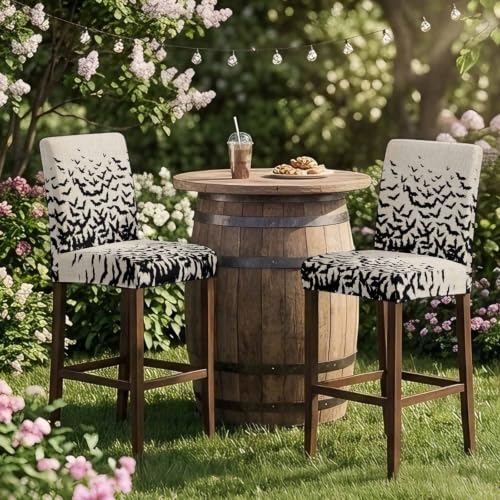 Halloween Bat Stretch Bar Stool Covers Set of 4 - Linen Slipcovers for Counter Height Chairs