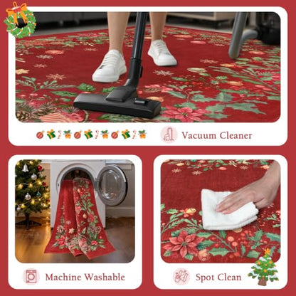 Red Christmas Runner Rug 2.6x8 ft Non-Slip Holiday Indoor Carpet Hallway Entryway