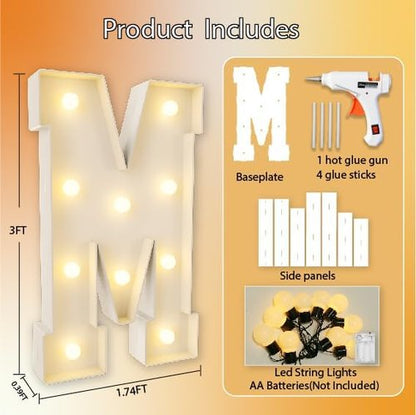 HXWEIYE Marquee Light Up Letters - 3FT Giant Baby Letter for Baby Shower & Birthday Decor | Warm White