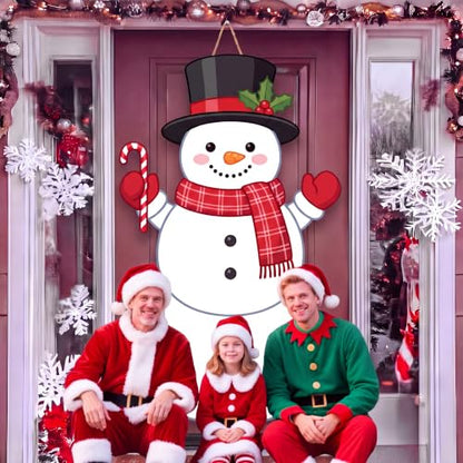 Giant Snowman Door Sign Decorations for Christmas Front Door - Snowman Variation