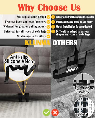 Deep Black 4Pcs Sectional Couch Connectors Bands with Anti-Slip Silicone