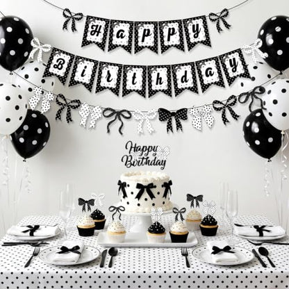 Black and White Birthday Banner and Balloon Set - Polka Dot Party Decorations