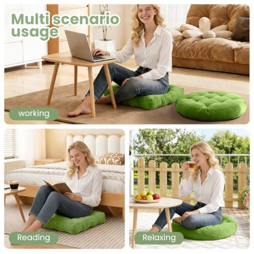 Green Large Round and Square Floor Cushion Set of 2 - Meditation & Lounge Pillows