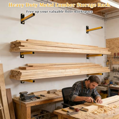 Heavy Duty Wall Mount Lumber Storage Rack with Adjustable Shelves - 8