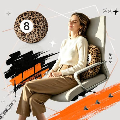 Leopard Print 8 Ball Throw Pillow - Cheetah Pattern Plush Decorative Cushion