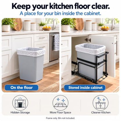 Under Sink Pull-Out Trash Can Frame for 30-50 Qt Bins - Soft Close Mechanism