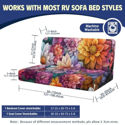 Dahlia RV Jackknife Sofa Cover Set - 2 Piece, High-Stretch Fabric, Easy Fit