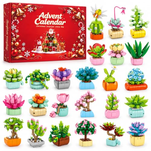 Flower Succulent Advent Calendar 2026 - 24 Mini Plant Building Blocks Kit