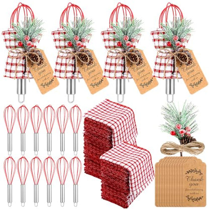 FoldTier 8 Inch Christmas Whisk Baking Set - 12 Pieces with Snowfall Pine & Gift Cards