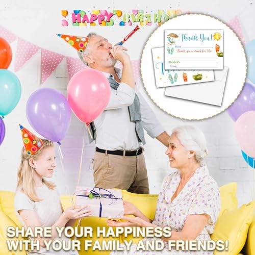 Kids Thank You Cards Fill in the Blank Beach or Bright Pastel Set with Envelopes