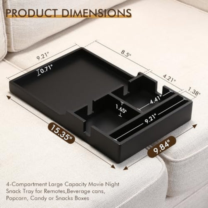 Black Sofa Table Insert for Sectionals - Couch Cup Holder & Storage Tray