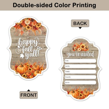 Fall Party Invitations Set with Envelopes and Stickers - Rustic Harvest Themed, 15 Pack