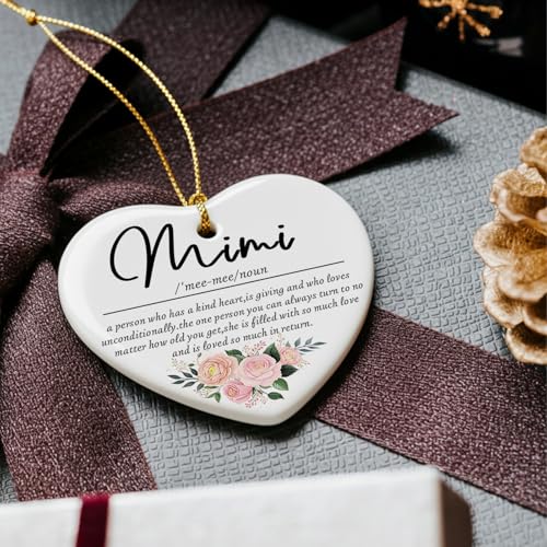 Heart Mimi Christmas Ceramic Ornament - Appreciation Gifts for Grandma - Rustic Holiday Keepsake