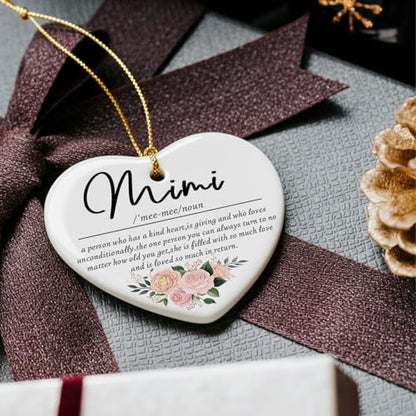 Heart Mimi Christmas Ceramic Ornament - Appreciation Gifts for Grandma - Rustic Holiday Keepsake