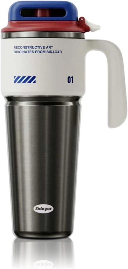 Skiennix 32 oz Insulated Tumbler - Large Stainless Steel Gamer Mug with Handle & Push-Button Lid | Arctic White