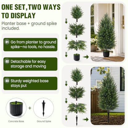 Green 3FT Artificial Topiary Cedar Trees Set of 2 - Outdoor Christmas Decor