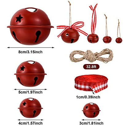 50 Pcs Metal Christmas Bells with Star Cutout Rustic Dark Red Holiday Decor
