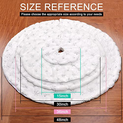 White Faux Fur Christmas Tree Skirt - 15 Inch Snow White Holiday Decor - Silver Trim, Variation: White & Silver 15in