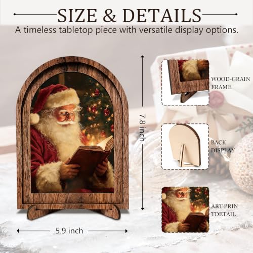 Cozy Santa Reading Wooden Frame Sign - Arched Christmas Wall & Tabletop Decor - Color15