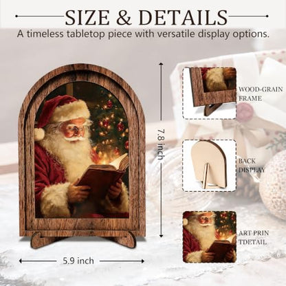 Cozy Santa Reading Wooden Frame Sign - Arched Christmas Wall & Tabletop Decor - Color15