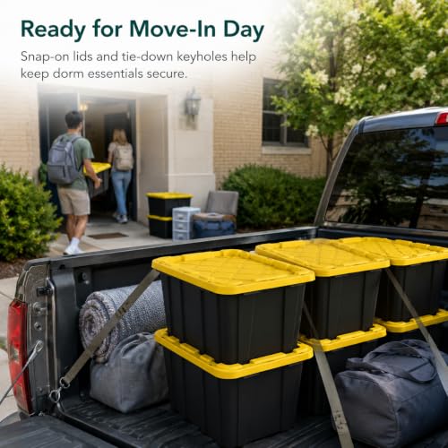 Stackable 27-Gallon Storage Bins with Lids - Black and Yellow, Heavy Plastic, 6 Pack