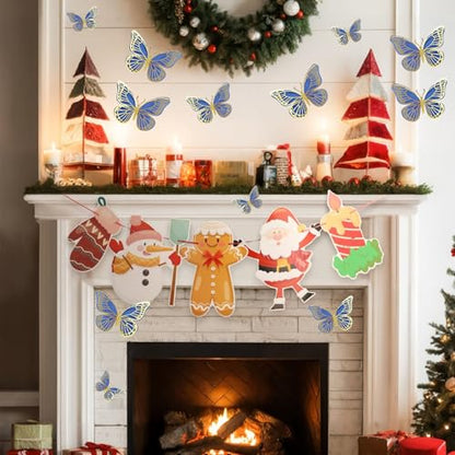 Large Butterfly Christmas Ornaments - Blue & Gold 3D Wall Decor for Holiday & Events
