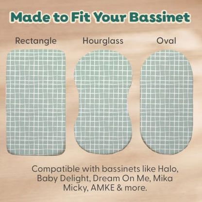 Organic Cotton Bassinet Sheets Boy - Sage Dino 2-Pack Baby Bed Sheets