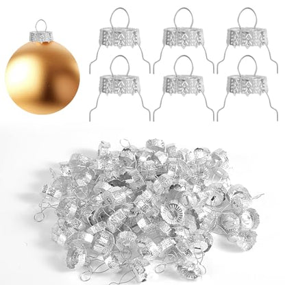 100pcs Silver Christmas Ornament Caps, Round Hanger Supports for Decorations