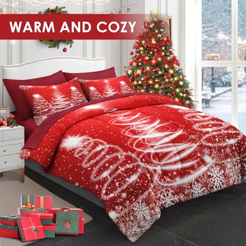 Queen Christmas Comforter Set with Sheets - Star Pattern, 7 Pieces Winter Bedding