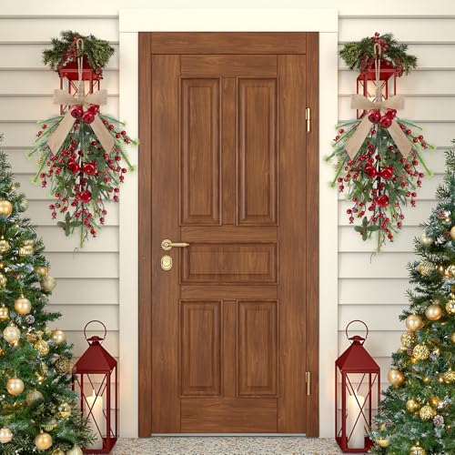 Red Christmas Teardrop Swag for Front Door - Holiday Holiday Decor