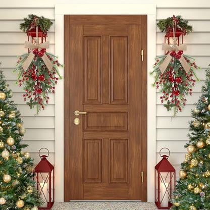 Red Christmas Teardrop Swag for Front Door - Holiday Holiday Decor