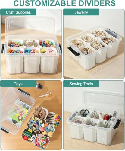 NUMIFUN 17QT Clear Storage Bins with Lids & Dividers - Black Buckle