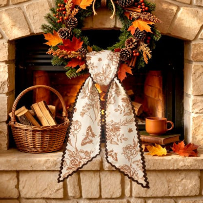 Fall Floral Wreath Sash for Front Door Decor Butterfly & Flower Design