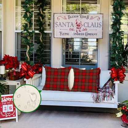 Christmas Plaid Pillow Covers 20x20 Waterproof Decor Set - Red, Pack of 2
