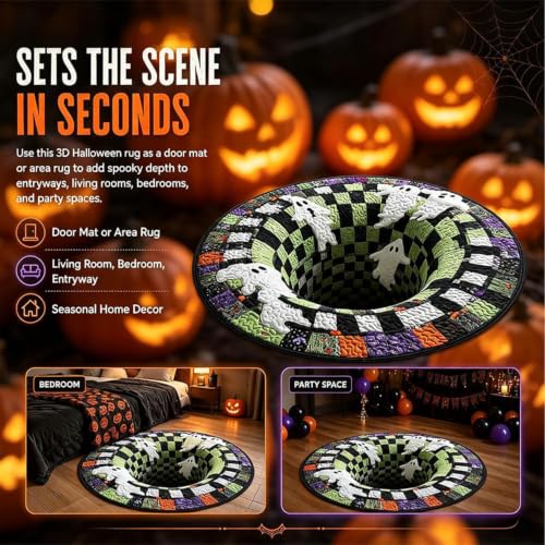 Colorful 3D Halloween Optical Illusion Rug - Abyss Circular Mat 23.6in