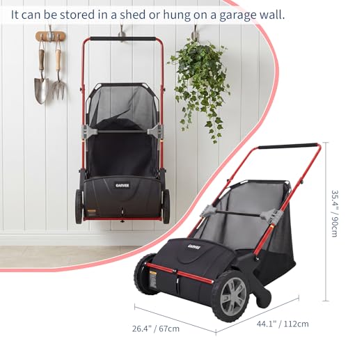 21 Inch Manual Push Lawn Sweeper with Red Frame and 3.5 Cu. Ft. Collector