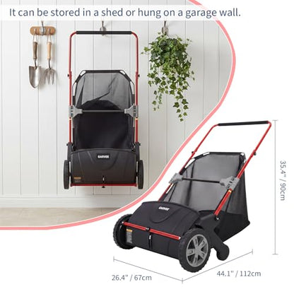 21 Inch Manual Push Lawn Sweeper with Red Frame and 3.5 Cu. Ft. Collector