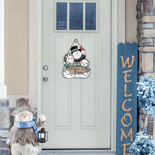 Winter Time Snowman Front Door Sign - Rustic Wooden Door Decor - Variation: Snowman