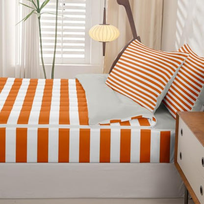Kids Zipper Bedding Set Twin Orange with Comforter Pillowcases & Fitted Sheet