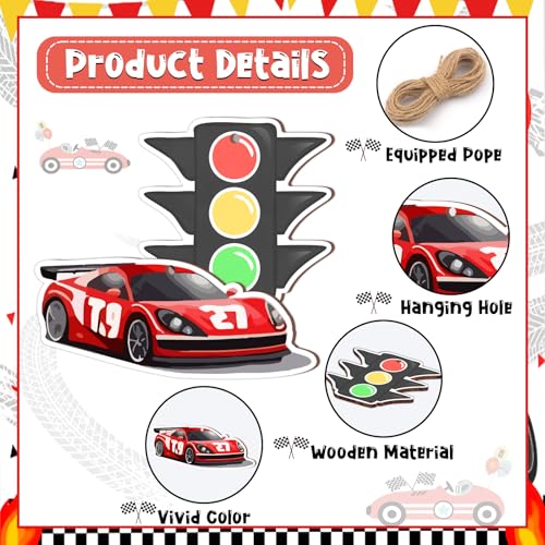 Wooden Race Car Holiday Ornaments Set - 24 Car-Themed Hanging Decor for Tree, Home & Party