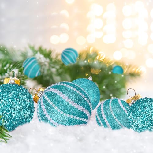 Turquoise Christmas Ball Ornaments Set - 32 Pcs Multi-Size Holiday Decorations