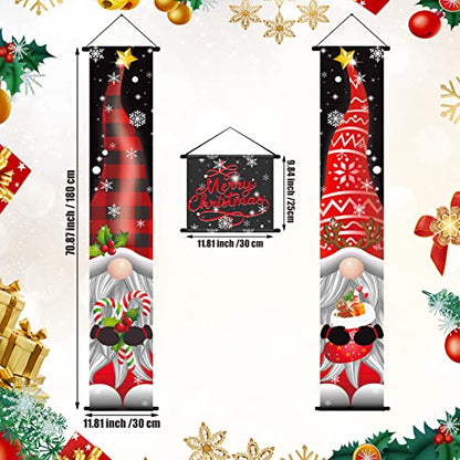 Christmas Porch Door Signs Gnome Decorations Set - Holiday Yard Flags