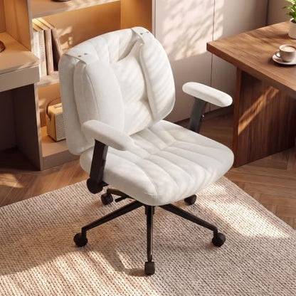 Beige Ergonomic Cross-Legged Office Chair with Lumbar Support & Flip Arms